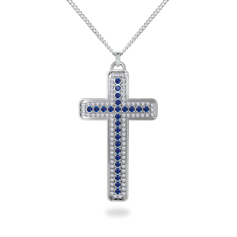 Croix Or et Saphir - Collar de cruz en oro blanco con Zafiros y diamantes
