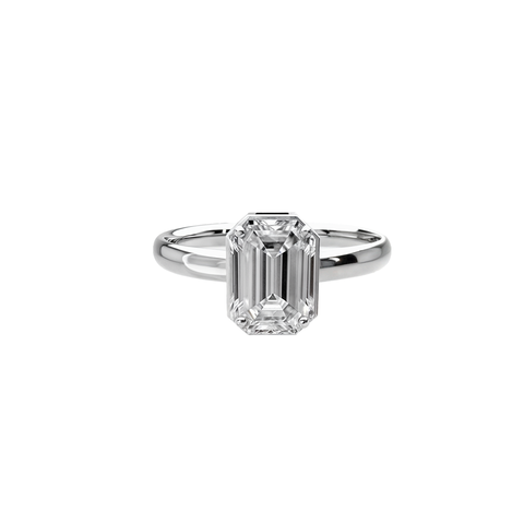 Anillo de Compromiso - Oro blanco 10K - Diamante - Corte Esmeralda Clásico