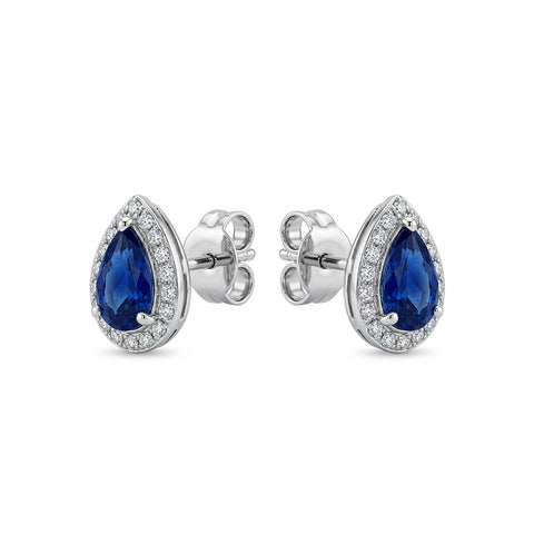 E134 - Aretes de Pera con Halo de Diamantes en Oro Blanco
