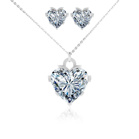 Juego Ice Heart - Collar y Aretes de corazón flotando en base de plata