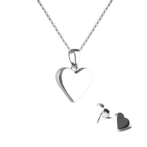 Juego de aretes y collar de corazón - SilverFlat