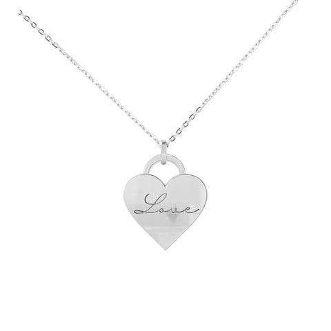 Love Heart - Collar de corazón de plata fina con grabado LOVE esmaltado