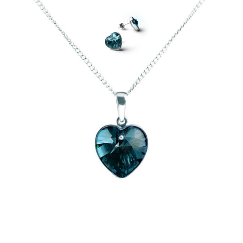 The Silver & Crystal Heart - Juego de collar y aretes de plata y cristal Swarovski