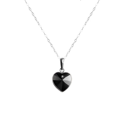 14mm Deep Black Heart - Corazón de plata con cristal